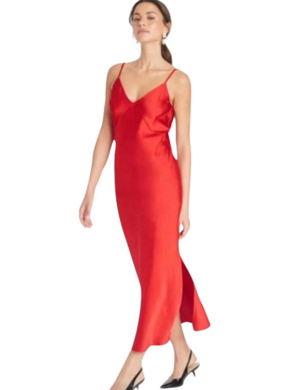 FOREVER 21 Red Satin Maxi Dress Sleeveless Elegant Cocktail Party Large NWT